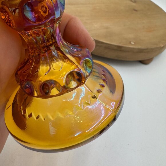 Indiana Carnival Glass Kings Crown Thumbprint Amber Compote Pedestal Candy Dish - Picture 5 of 9